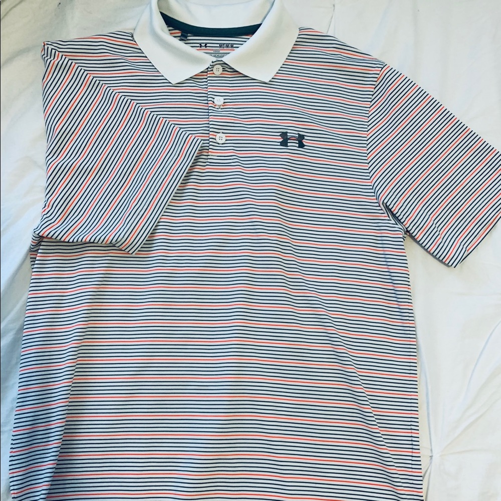 Under Armour White Striped Polo Size Medium